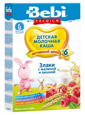 Каша Bebi Premium злаки с малиной и вишней Для активного дня с 6 мес. 200 гр. мол.