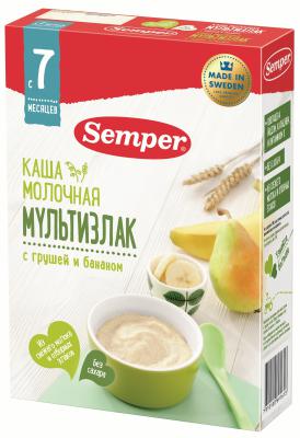 Каша Semper молочная Мультизлак с грушей и бананом с 7 мес. 200 гр.