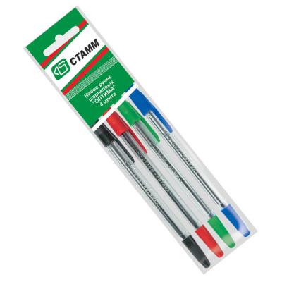 Набор шариковых ручек СТАММ Оптима 4 шт синий красный зеленый черный 1 мм 631965