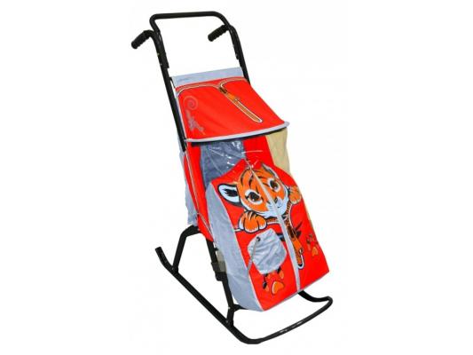 Санки-коляска RT Снегурочка 2-Р Тигренок до 50 кг серый красный сталь