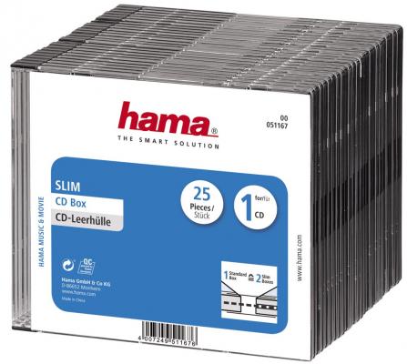 Коробка HAMA для 1 CD прозрачный/черный H-51167 25 шт