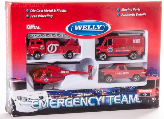 Набор Welly Служба спасения - пожарная команда красный 4 шт