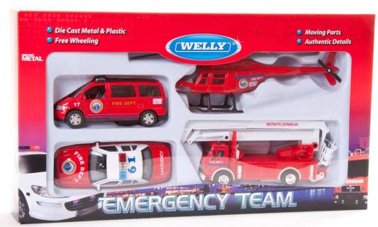 Игровой набор Welly Пожарная служба красный 4 шт 12 см 98160-4C