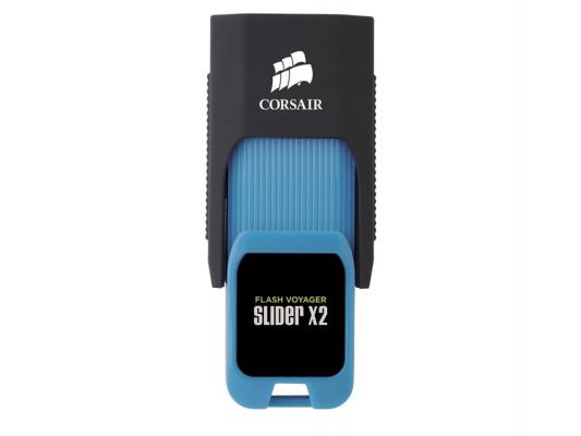 Флешка USB 64Gb Corsair Voyager Slider X2 CMFSL3X2-64GB черно-голубой
