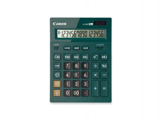 Калькулятор Canon AS-888-GR 16 разрядов двойное питание зеленый