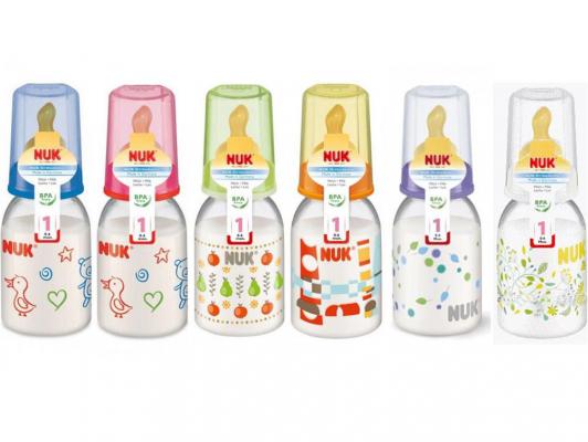 Бутылочка NUK пластиковая с силиконовой соской для молока с рождения 110 мл. 129851 голубая от 0 до 6 мес