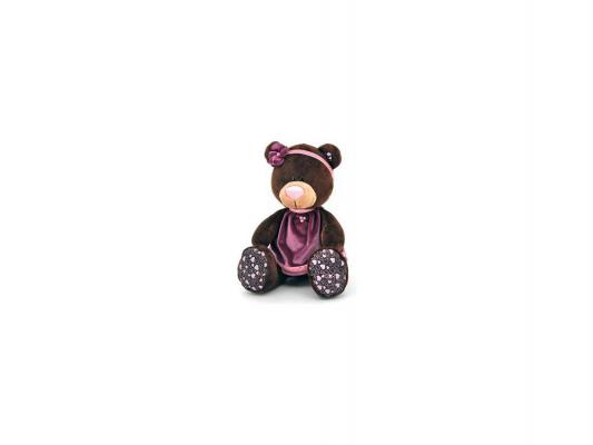 Мягкая игрушка медведь ОРАНЖ Медведь Choco&Milk сидячая в бархатном платье искусственный мех плюш пластик текстиль розовый коричневый сиреневый 20 см