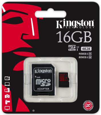 Карта памяти Micro SDHC 16GB Class 10 Kingston SDCA3/16GB + адаптер