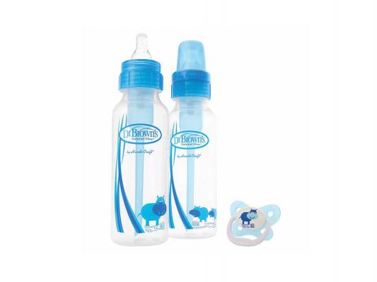 Набор бутылочек для кормления Dr.Brown SB820 + пустышка PreVent голубой 250 мл с рождения
