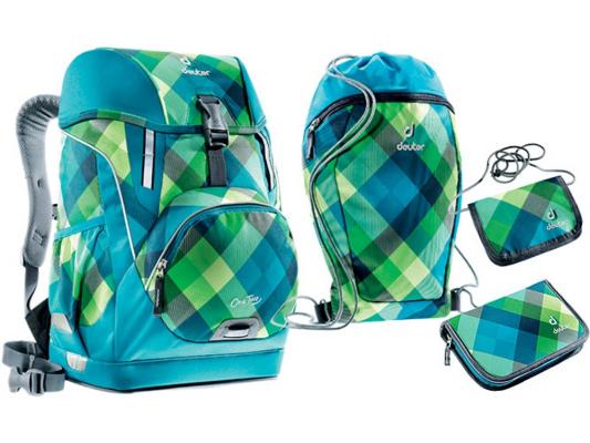 Школьный рюкзак ортопедический Deuter OneTwo + сумка для сменной обуви, пенал и кошелек 20 л синий зеленый 3830015-3216/SET2