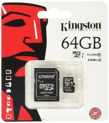 Карта памяти Micro SDXC 64GB Class 10 Kingston SDC10G2/64GB + адаптер