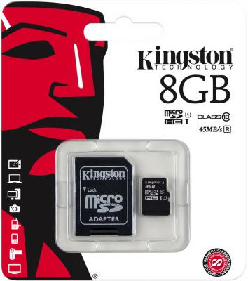 Карта памяти Micro SDHC 8GB Class 10 Kingston SDC10G2/8GB + адаптер