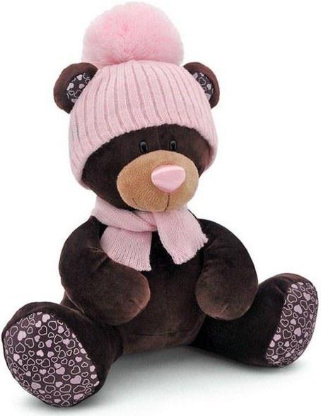 Мягкая игрушка медведь ORANGE Milk сидячая в розовой шапке плюш коричневый 25 см М5055/25