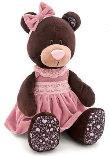 Мягкая игрушка медведь Orange Milk в розовом бархатном платье текстиль коричневый 50 см М5043/50
