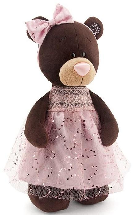 Мягкая игрушка медведь Orange Milk стоячая в платье с блёстками искусственный мех коричневый 30 см М5048/30