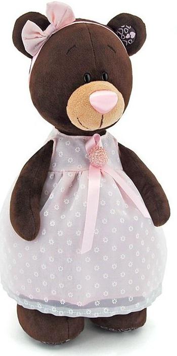 Мягкая игрушка медведь ORANGE Milk стоячая в платье с брошью искусственный мех коричневый 30 см М5046/30