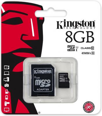 Карта памяти Micro SDHC 8GB Class 10 Kingston SDC10G2/8GBSP