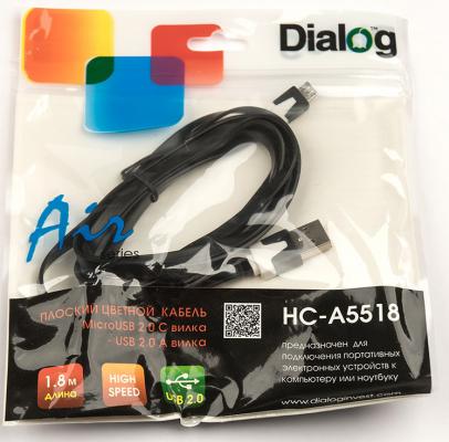 Кабель USB 2.0 AM-microBM 1.8м плоский 2x-цветный Dialog HC-A5518