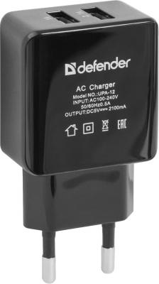 Сетевое зарядное устройство Defender UPA-12 2х USB 2.1A черный 83531