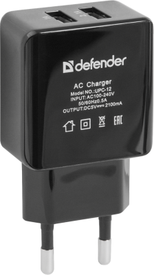 Сетевое зарядное устройство Defender UPC-12 2 х USB 2.1A черный 83533