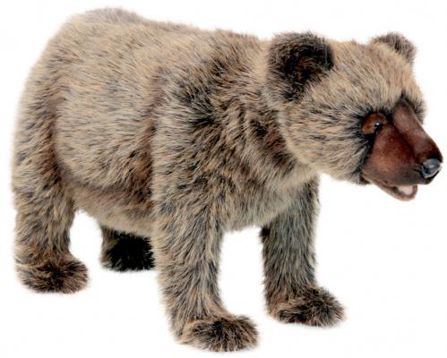 Мягкая игрушка медведь Hansa Гризли, идущий искусственный мех серый 60 см