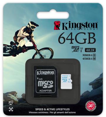 Карта памяти Micro SDXC 64Gb Class 10 Kingston SDCAC/64GB + адаптер SD