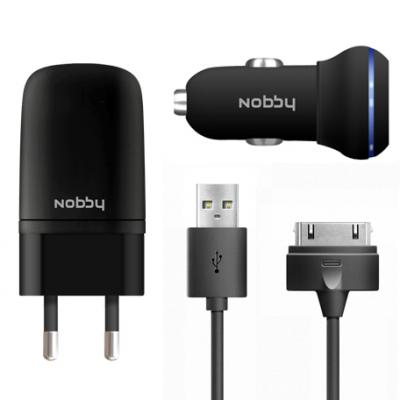 Автомобильное зарядное устройство Nobby Energy SC-001 + AC-001 1A 30-pin USB черный
