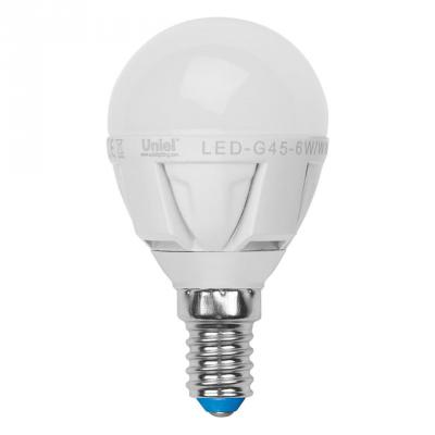 Лампа светодиодная шар Uniel Palazzo E14 7W 3000K LED-G45-7W/WW/E14/FR PLP01WH