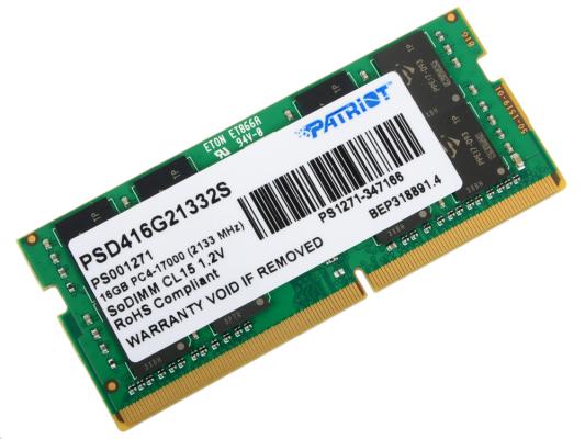 Оперативная память для ноутбука 16Gb (1x16Gb) PC4-17000 2133MHz DDR4 SO-DIMM CL15 Patriot PSD416G21332S