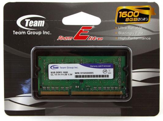 Оперативная память для ноутбуков SO-DDR3 8Gb PC3-12800 1600MHz Team Group TED38G1600C11-SBK