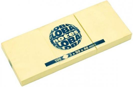 Бумага с липким слоем Global 100 листов 50х40 мм желтый 365309