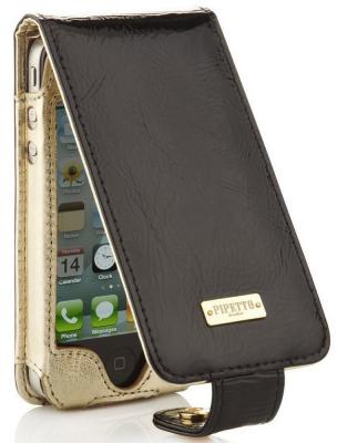 Кожаныи стеганыи чехол Pipetto Flip Case для Apple iPhone 4/4S черныи/бежевыи