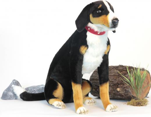 Мягкая игрушка собака Hansa Собака Аппенцеллер сидящий искусственный мех черный белый коричневый 66 см 6066