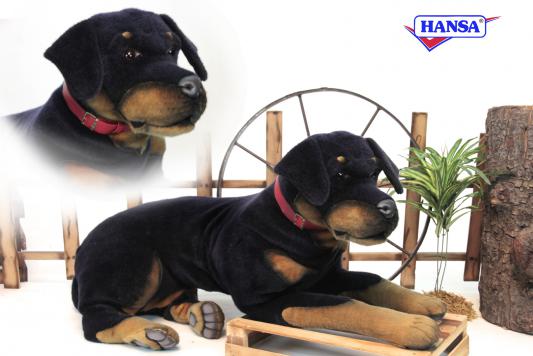 Мягкая игрушка собака Hansa Ротвейлер искусственный мех синтепон рыжий черный 92 см 3992