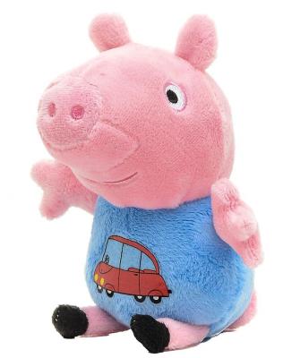 Мягкая игрушка свинка Росмэн Джордж с машинкой 18 см розовый голубой плюш текстиль 29620