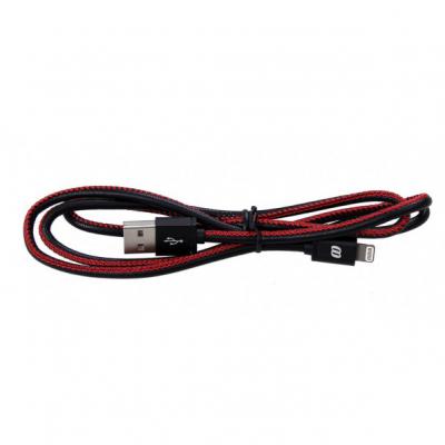 Кабель Mango Device USB 1м для Apple MFI Lightning натуральная кожа черный красный MD-IP5C01L-BK(R)