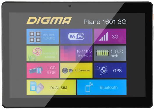 Планшет Digma Plane 1601 3G 10.1" 8Gb черный Wi-Fi 3G Bluetooth Android PS1060MG