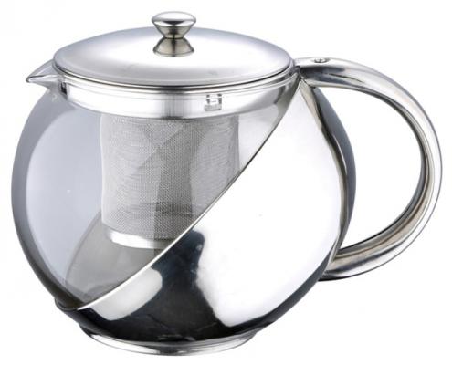 Чайник заварочный Wellberg WB-6874 серебристый прозрачный 0.8 л металл/стекло WB-6874