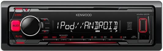 Автомагнитола Kenwood KMM-203 USB MP3 FM 1DIN 4х50Вт черный