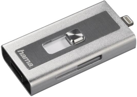 Картридер внешний Hama MoveData USB 2.0/Lightning серебристый 00124153