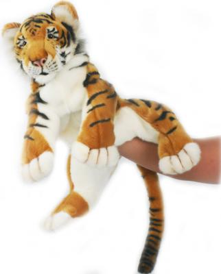 Мягкая игрушка тигр Hansa Тигренок, игрушка на руку искусственный мех синтепон рыжий белый черный 38 см 4033