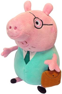 Мягкая игрушка свинка Peppa Pig Папа свин с кейсом текстиль розовый зеленый 30 см