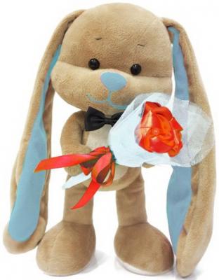 Мягкая игрушка заяц Jack Lin Зайчик Жак с букетом плюш искусственный мех пластик бежевый 25 см