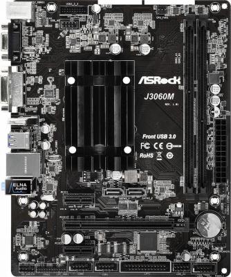 Мат. плата для ПК ASRock J3060M с процессором Intel 2xDDR3 1xPCI-E 16x 2xPCI-E 1x 2xSATAIII mATX Retail