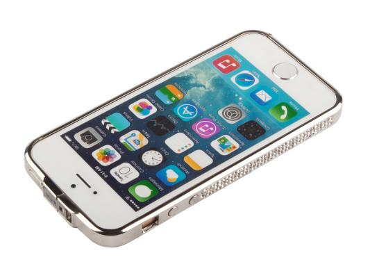 Бампер для iPhone 5/5S со стразами металл (серебристый/белые стразы) CD126246