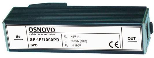 Устройство грозозащиты OSNOVO SP-IP/1000PD для локальной вычислительной сети скорость до 1000 Мб/сек 1 вход RJ45-мама/1 выход RJ45-мама