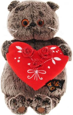 Мягкая игрушка кот BUDI BASA Басик с красным сердечком искусственный мех серый 25 см Ks25-060