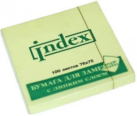 Набор бумаги с липким слоем Index 100 листов 76х75 мм желтый I433601
