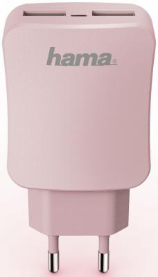 Сетевое зарядное устройство HAMA "Design Line" 2 х USB 3.4A розовый 00178214