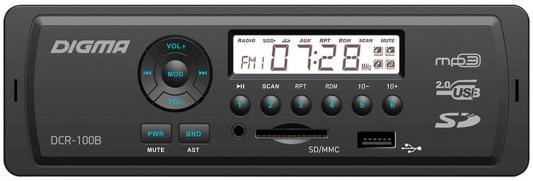 Автомагнитола Digma DCR-100B USB MP3 FM 1DIN 4x45Вт черный